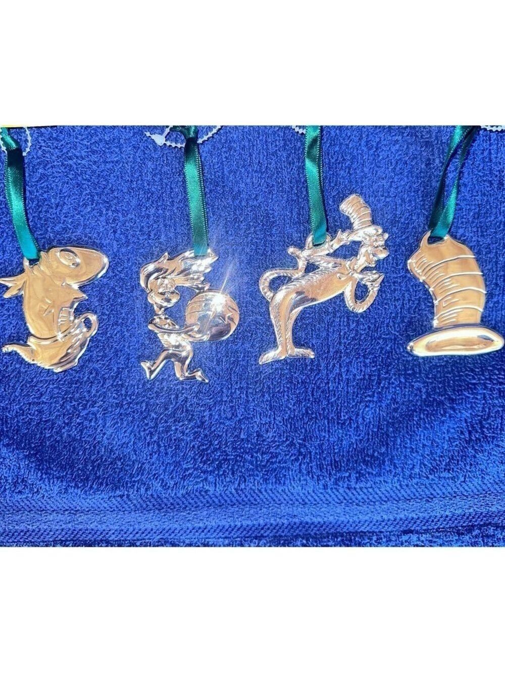 NEW Vintage Cat In The Hat Christmas Tree Ornament Dr Seuss Silver Plated Set